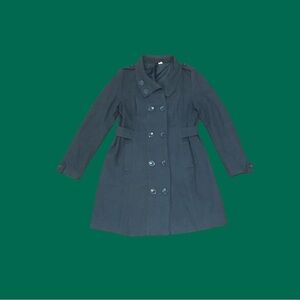 H&M SMALL Pine Green Peacoat Jacket Button Belted Midi
